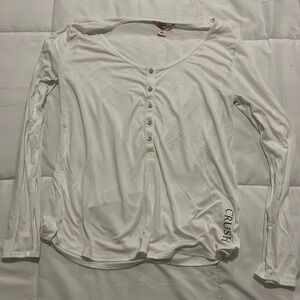 Long sleeve Henley top T-shirt white cream